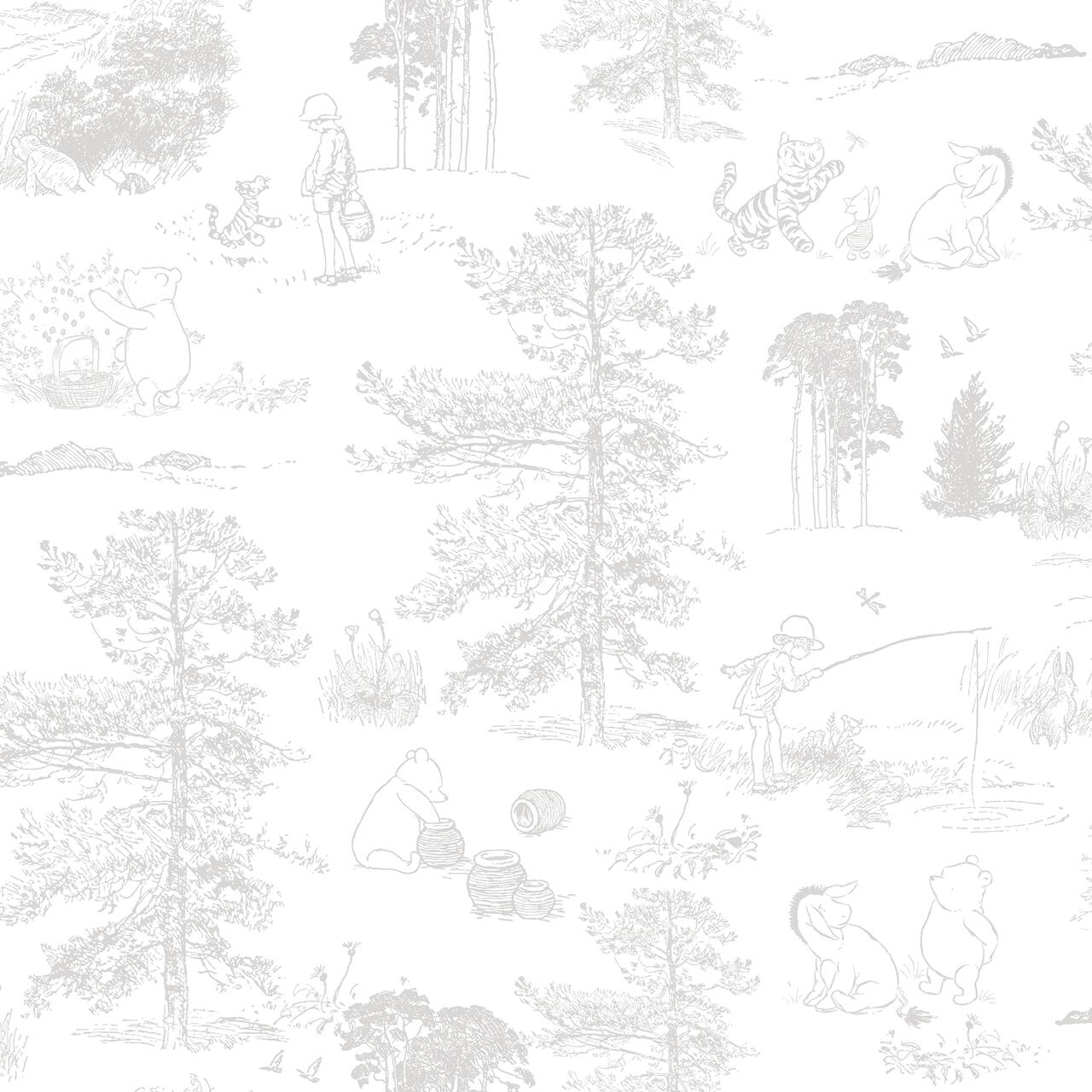 RoomMates Winnie The Pooh Gray Toile Peel & Stick Wallpaper